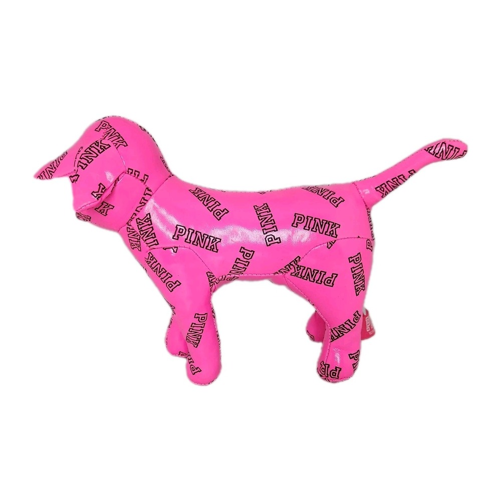 Victoria's Secret Bright Pink Dog Vinyl Stuffed VS Logo Brand